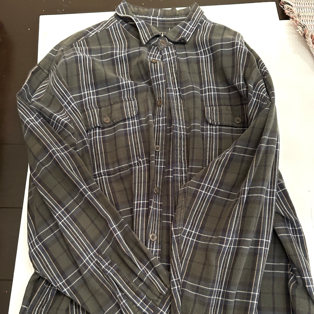 Abercrombie & Fitch Green, Navy and White Flannel Checkered Shirt